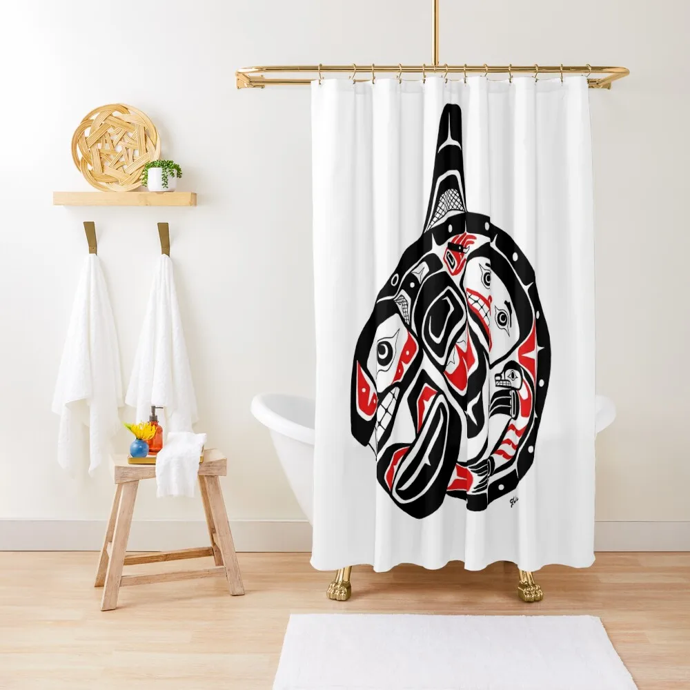 

BLACKFISH - PNW Alaska, Tlingit style orca killer whale Shower Curtain Bathroom Deco Curtain For Bathroom Shower