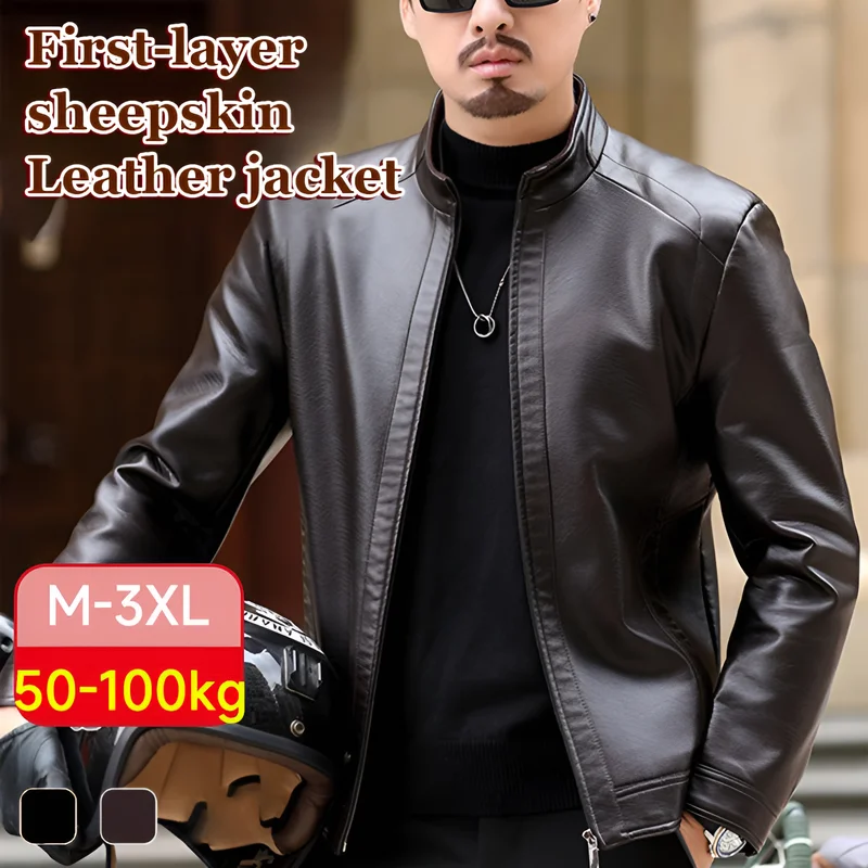 Men's Leather Jacket Stand Collar Jacket Men's Casual PU Leather Jacket Casual Men's Pu Leather Jacket Middleaged Men's Jacket