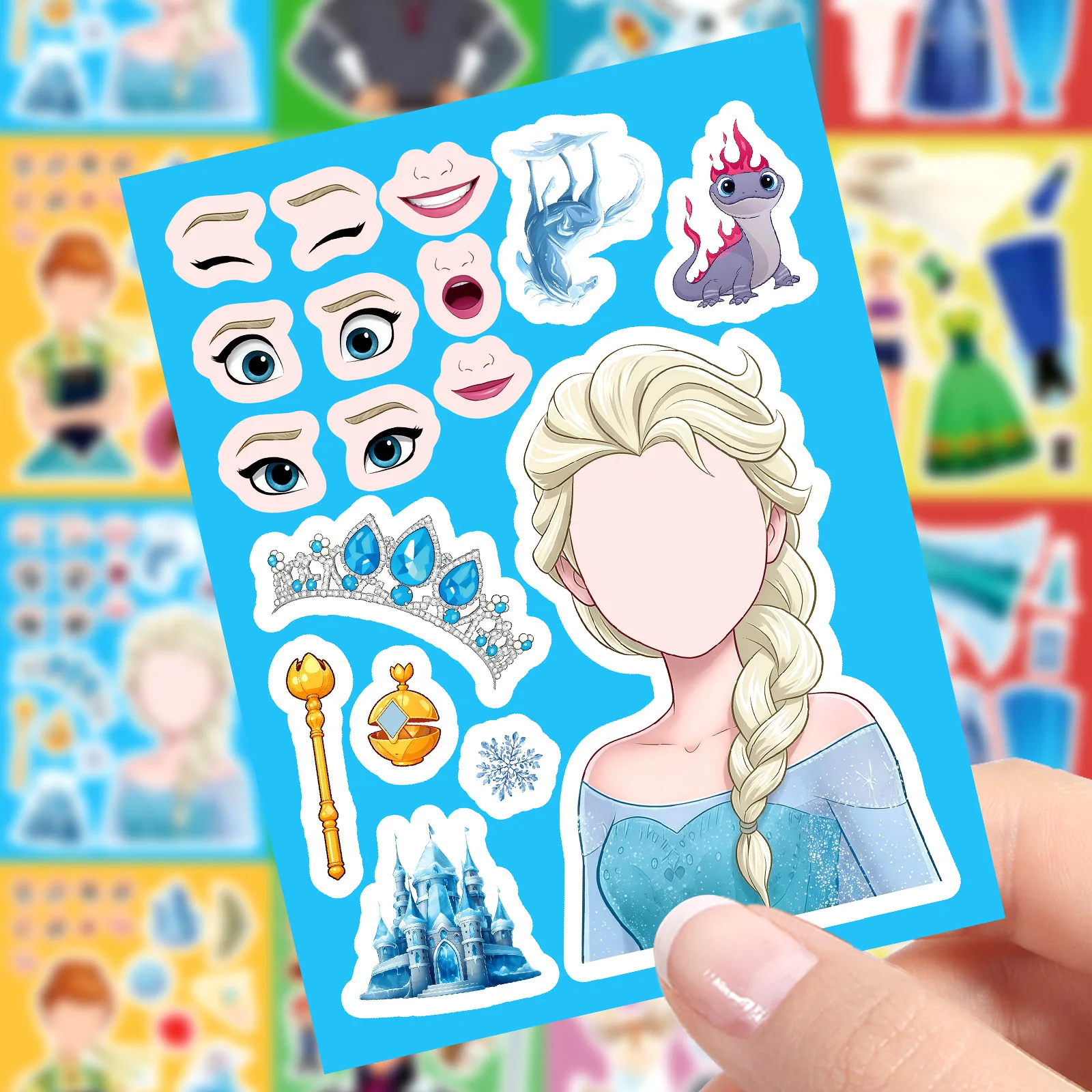 8/16 Lenzuola Nuovo Frozen Disney Movie Make a Face Puzzle Adesivo Divertente Animazione Decalcomania Del Fumetto FAI DA TE Bagagli Telefono Chitarra Giocattoli Per Bambini