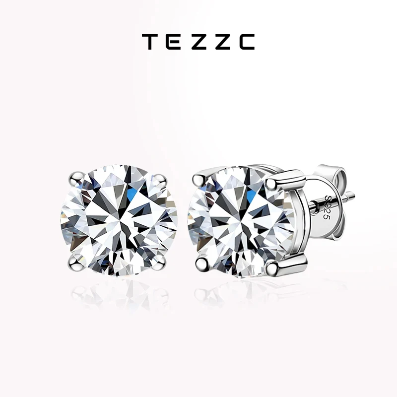 

Tezzc Real 2 Carat 8mm Moissanite Stud Earrings For Women Ear Studs Sterling Silver 925 Jewelry Pass Diamond Test Jewelry