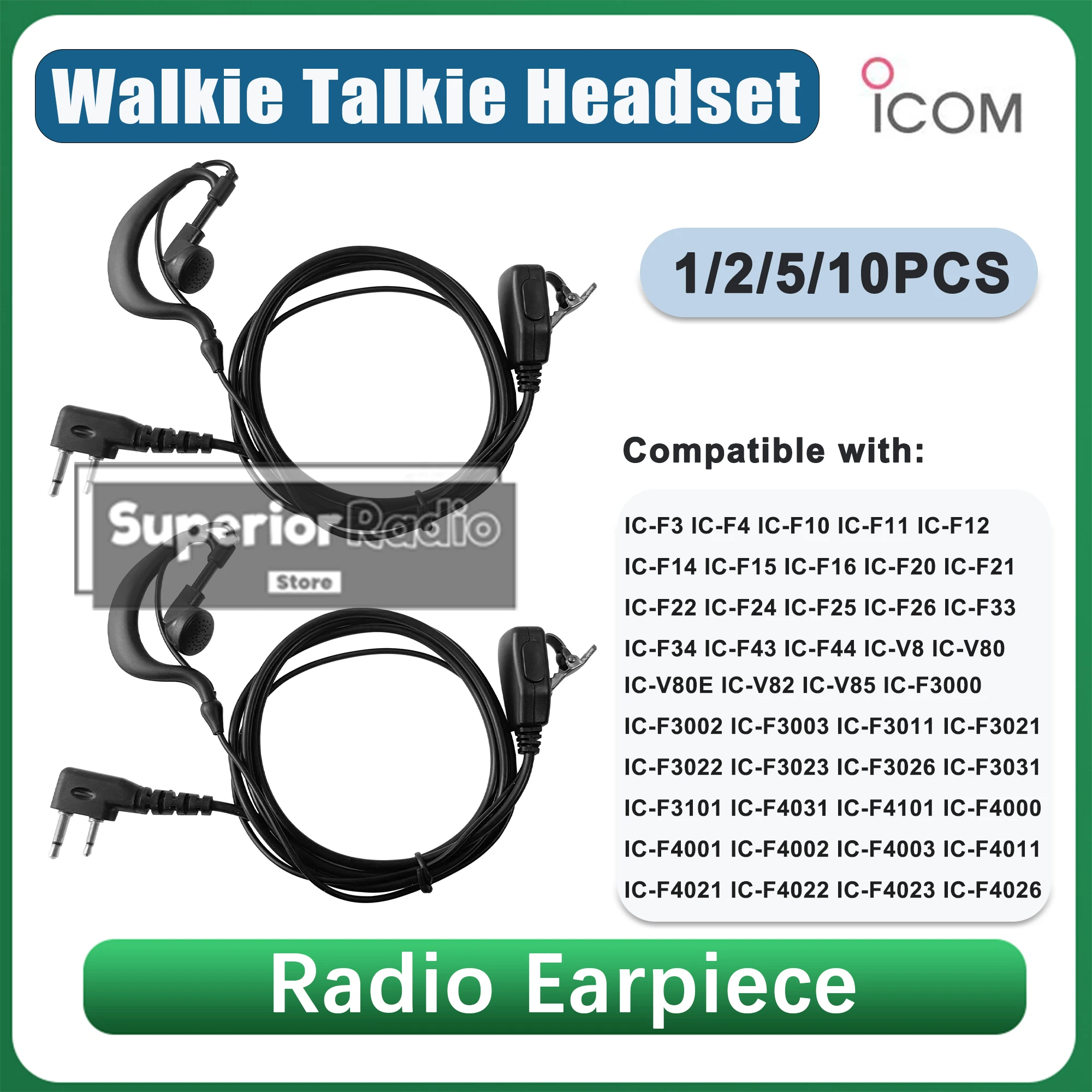 

Walkie Talkie Radio Earpiece Headset 1/2/5/10PCS Compatiblw with ICOM IC-F3 IC-F4 IC-F4021 IC-F4022 IC-V82 IC-V85 Two Way Radio