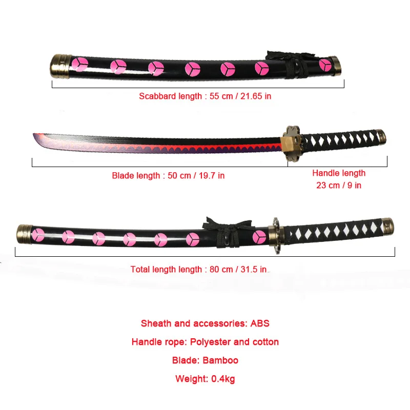 104cm/41in Anime Cosplay Katana 3pc Roronoa Zoro Sword with Black Belt and Sword Holder Sandai kitetsu Enma Purple Lchimonji