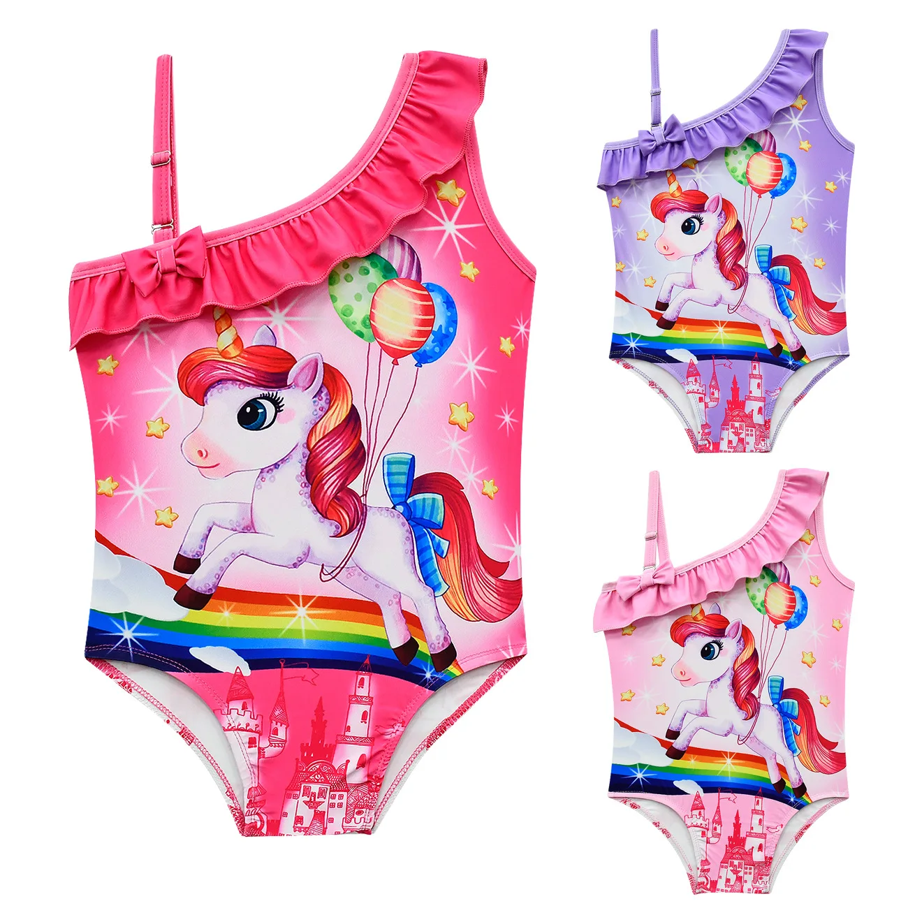 Baby Girls Swimwears Unicorn Summer Bikini Set Kids Cute Floral Toddler Learn Swimming Suits One-Piece Sunbeach Swimsuit