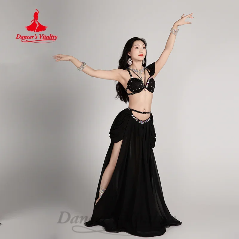 Belly Dancer Costume Set Customized Senior AB Stones Bra+Chiffon Long Skirt 2pcs Adult and Child Belly Dance Performance Costume