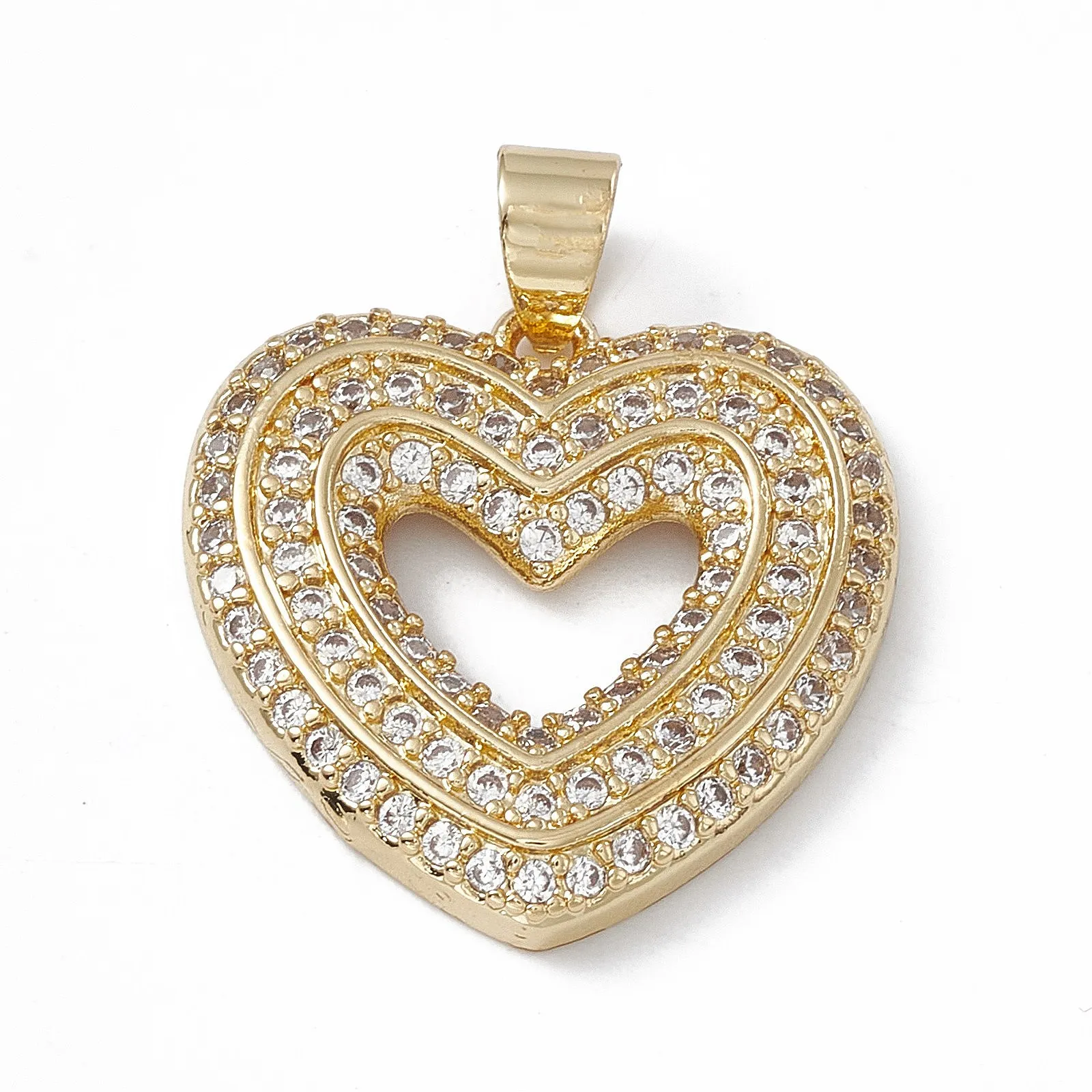 5pc Rack Plating Brass Micro Pave Cubic Zirconia Pendants Heart Charm Gold Plated for Making DIY Jewerly Necklace Earring Charm