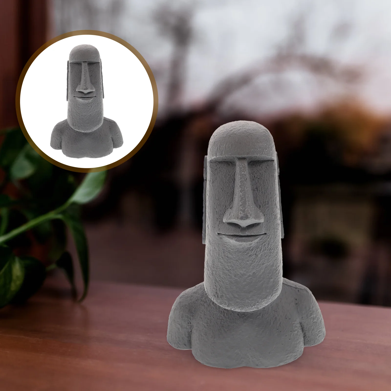 

Desktop Creative Decor Stone Statue Moai Figurine Tiki Head Grey Resin Ornaments