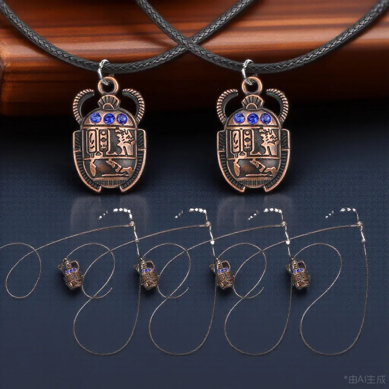 

6Pcs Egyptian Scarab Pendant Necklace Retro Charm Necklace for Birthday New Year Gifts Vintage Protection Jewelry Men Women