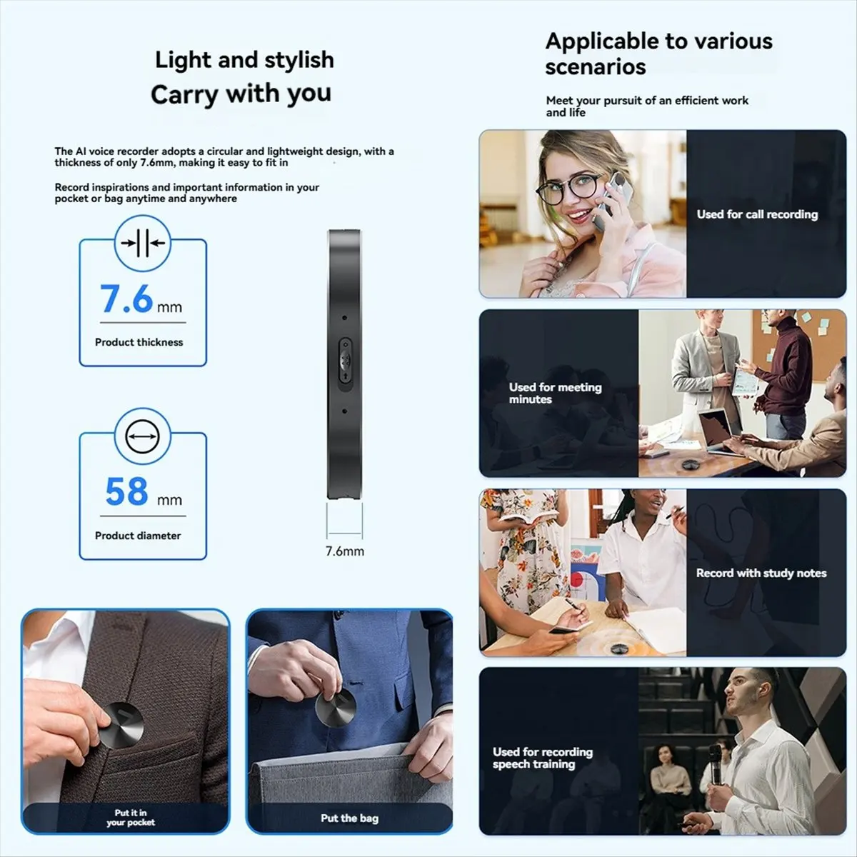 A26Z Mini AI Voice Recorder with ChatGPT Transcription Translation & Mind Map Features APP Controlled Dictaphone