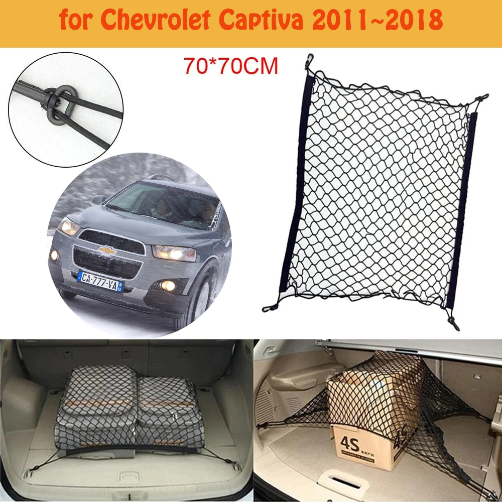 for Chevrolet Captiva 2011~2018 Car Boot Trunk Network Hooks Mesh Net Cargo Organizer Storage Car Accessories Luggage Elastic