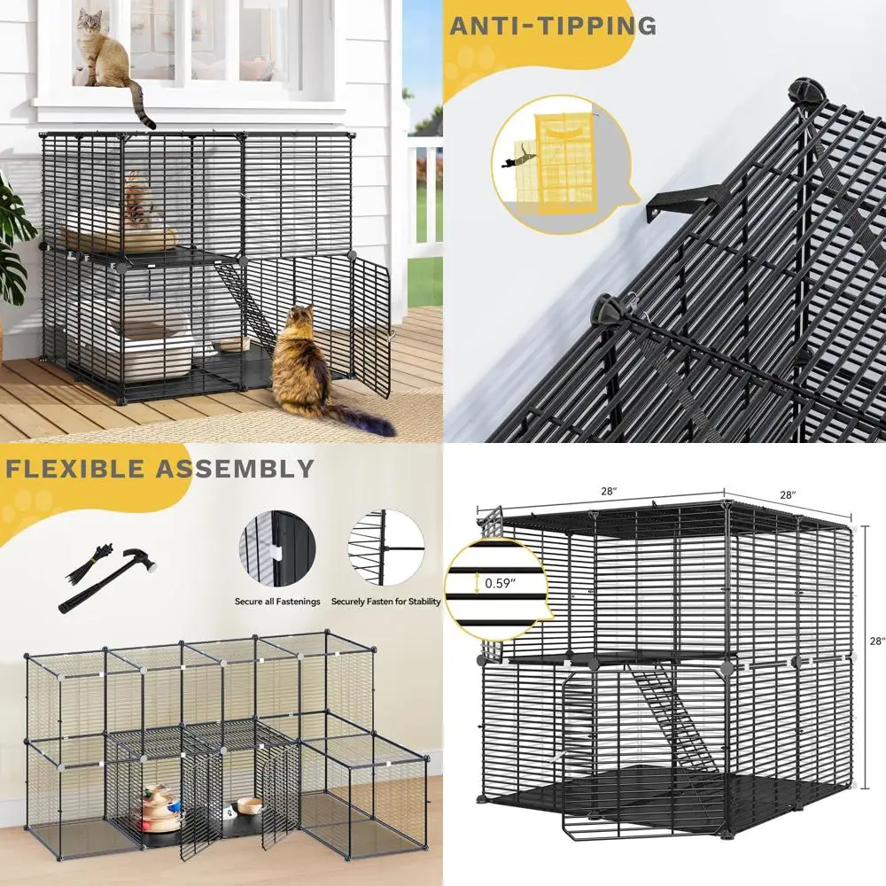 

2-Tier Indoor Cat Enclosure: DIY Metal Playpen for Cats, Kittens, Ferrets, and Small Pets