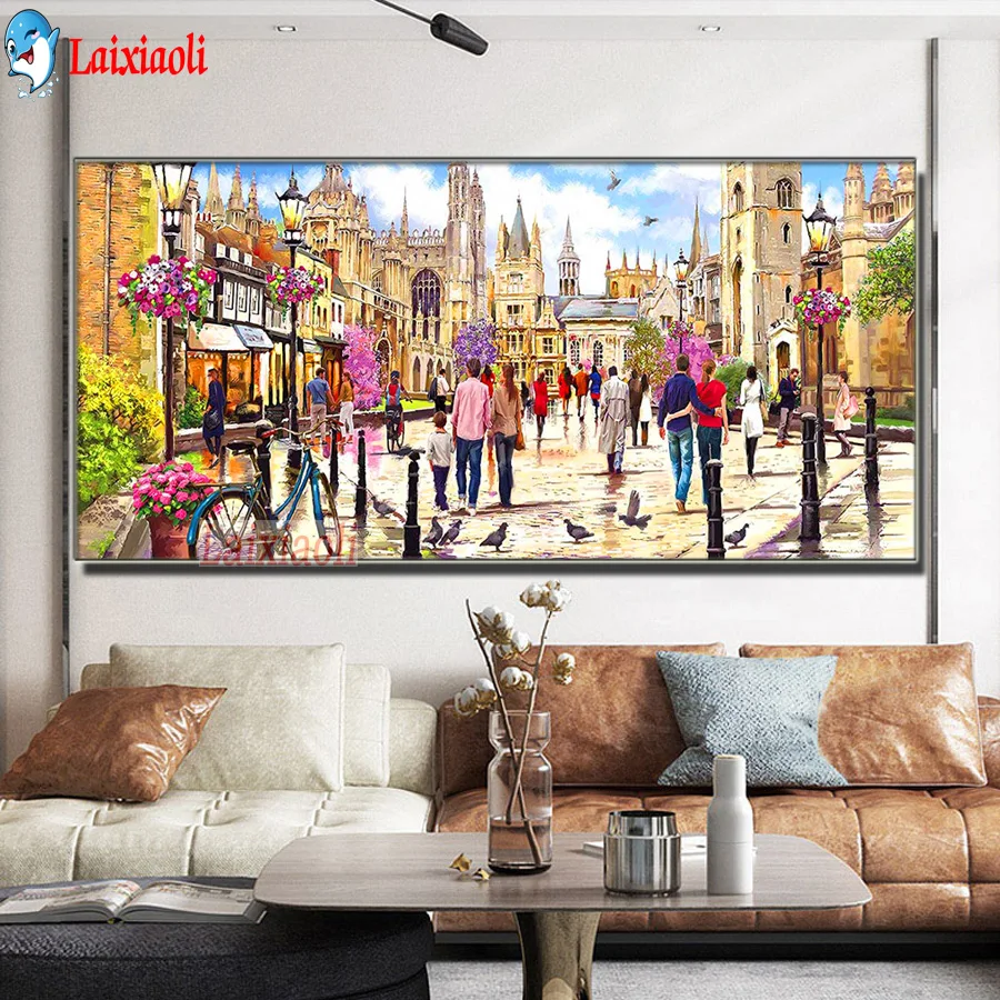 Spring landscape Diamond Painting Cambridge Street pedestrian scenery Full Square Round Drill Diy 5D Diamond Embroidery Mosaic