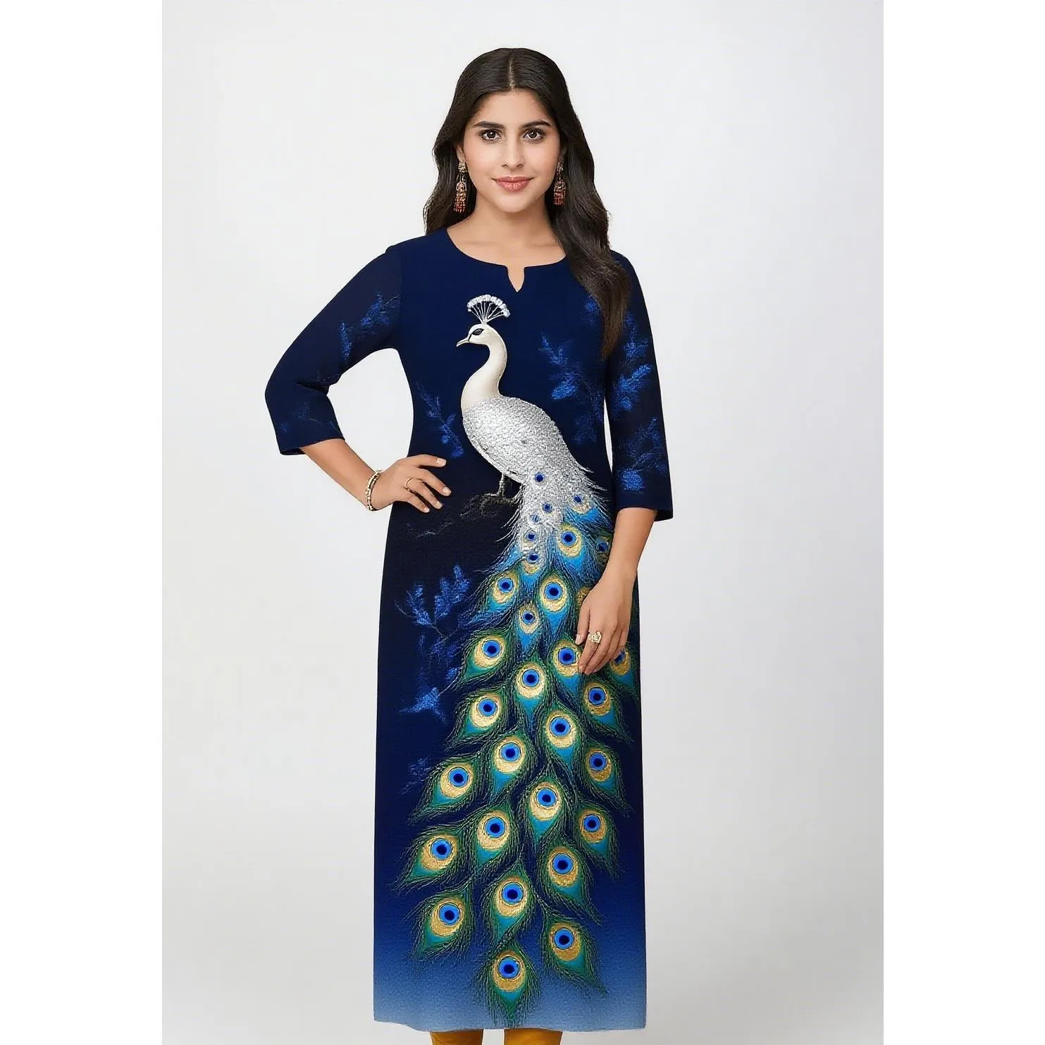 رداء نسائي إسلامي طاووس كورت مريح بأكمام طويلة مستقيم كاجوال بنمط طاووس عرقي Musulman فام #3