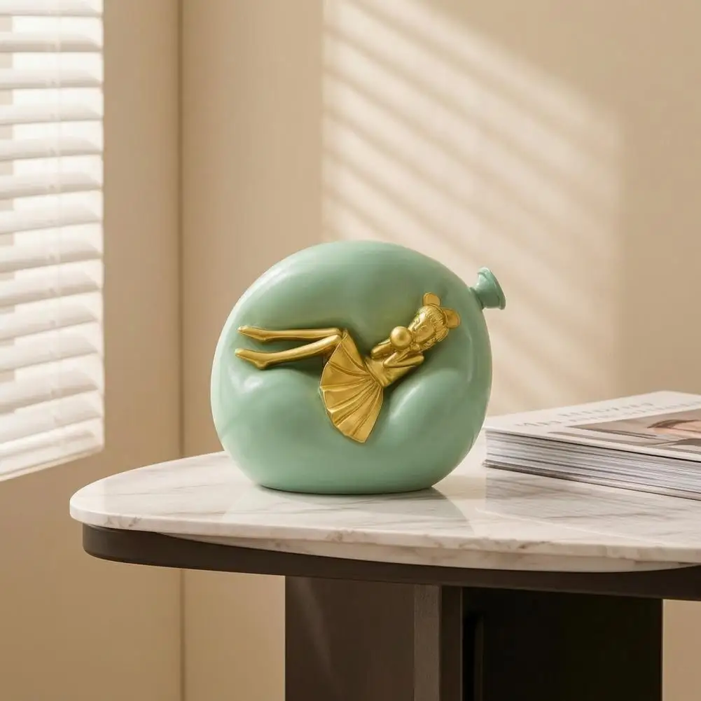 Resin Tabletop Accents Modern Home Decor Ornaments Cartoon Girl Resin Figurine with Gold Trim Bubble Blowing Lady for Entryway
