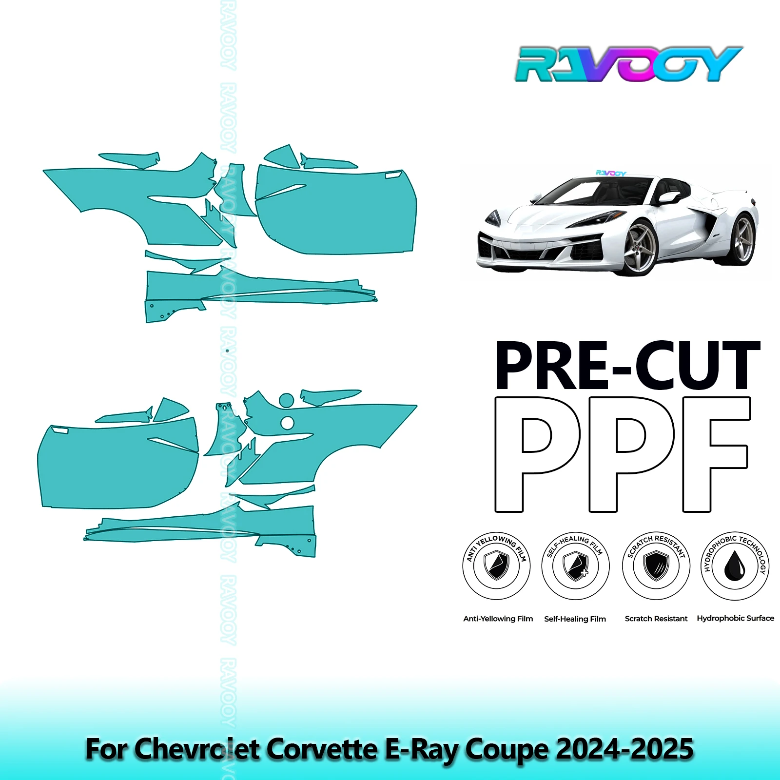 

For Chevrolet Corvette E-Ray Coupe 2024-2025 8.5mil Clear Matte Pre-Cut PPF Door & A/B Pillar Kit TPU Paint Protection Film Set