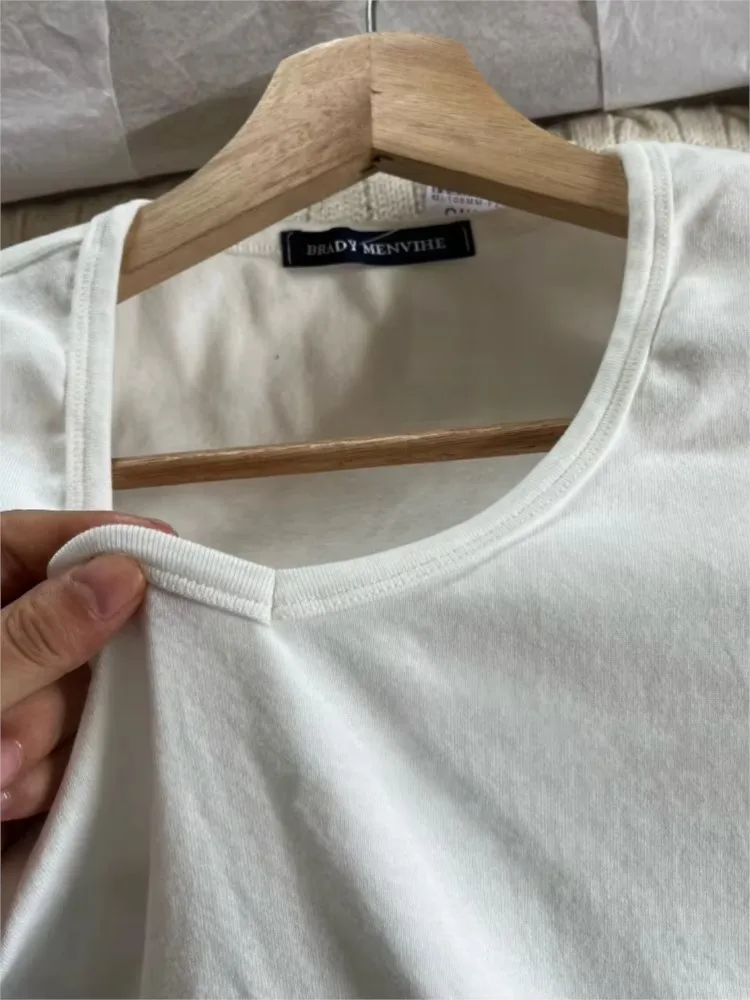 White V-neck Cotton Long Sleeve Tees Women Spring New Soft Basic Casual SlimTops Clothes Preppy Style Sweet Simple T-shirts