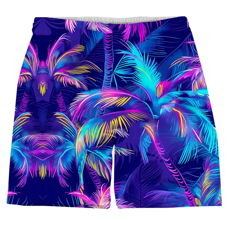 Summer Hawaiian 3D Printed Psychedelic Landscape Beach Shorts Men New Fashion Trendy Coconut Trees Graphic Trunks Short Pants