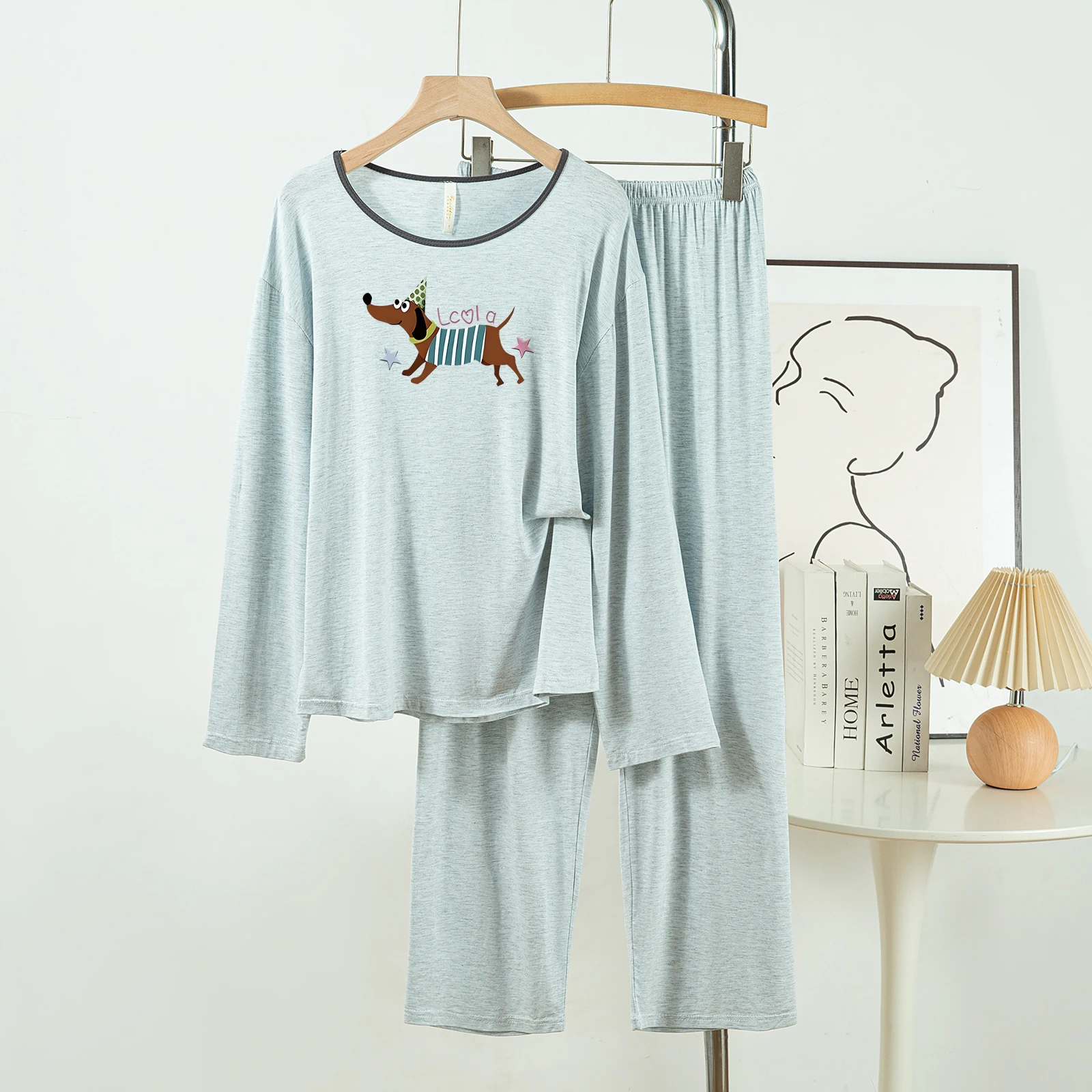 5181-273 여성용 캐주얼하고 편안한 모달 코튼 파자마, 신상 봄가을 긴팔 긴바지 단색 캐주얼