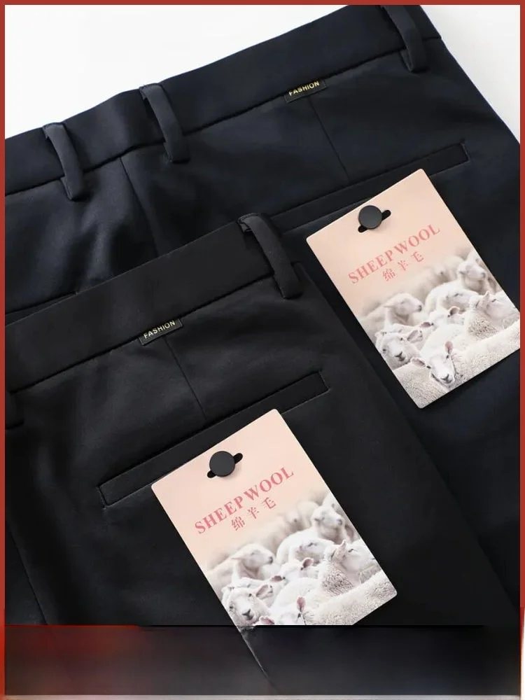 

Merino Wool Straight Leg Men's Casual Pants Warm Busin Commute Trousers Autumn Winter Faion Urban Sle