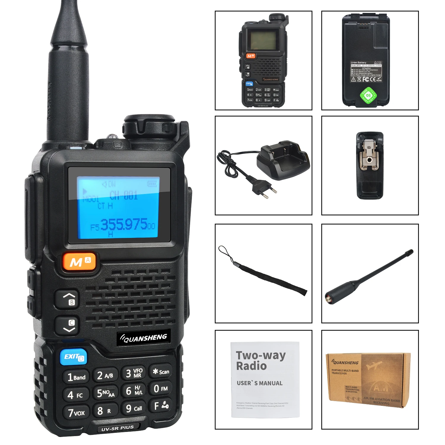 50-600MHz Full Band Walkie Talkie Quansheng UV-5R PLUS Cross Band DTMF NOAA Scrambler FM bezprzewodowa kopia częstotliwości 2200mah bateria