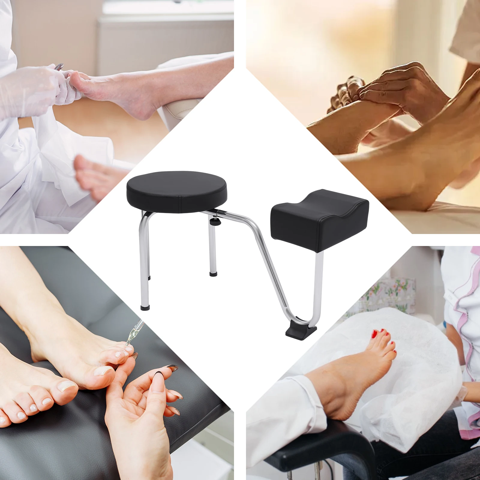 Pedicure Stool with Footrest Adjustable PVC Leather Nail Station Relaxation Treatment Pedicure Anti-slip Pad