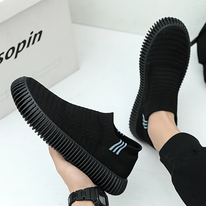 Brand Fashion Men\'s Shoes Casual Sneakers Breathable Light Slip-on Shoes Mesh Sock Lazy Shoes Men Tennis Sports Shoes Student