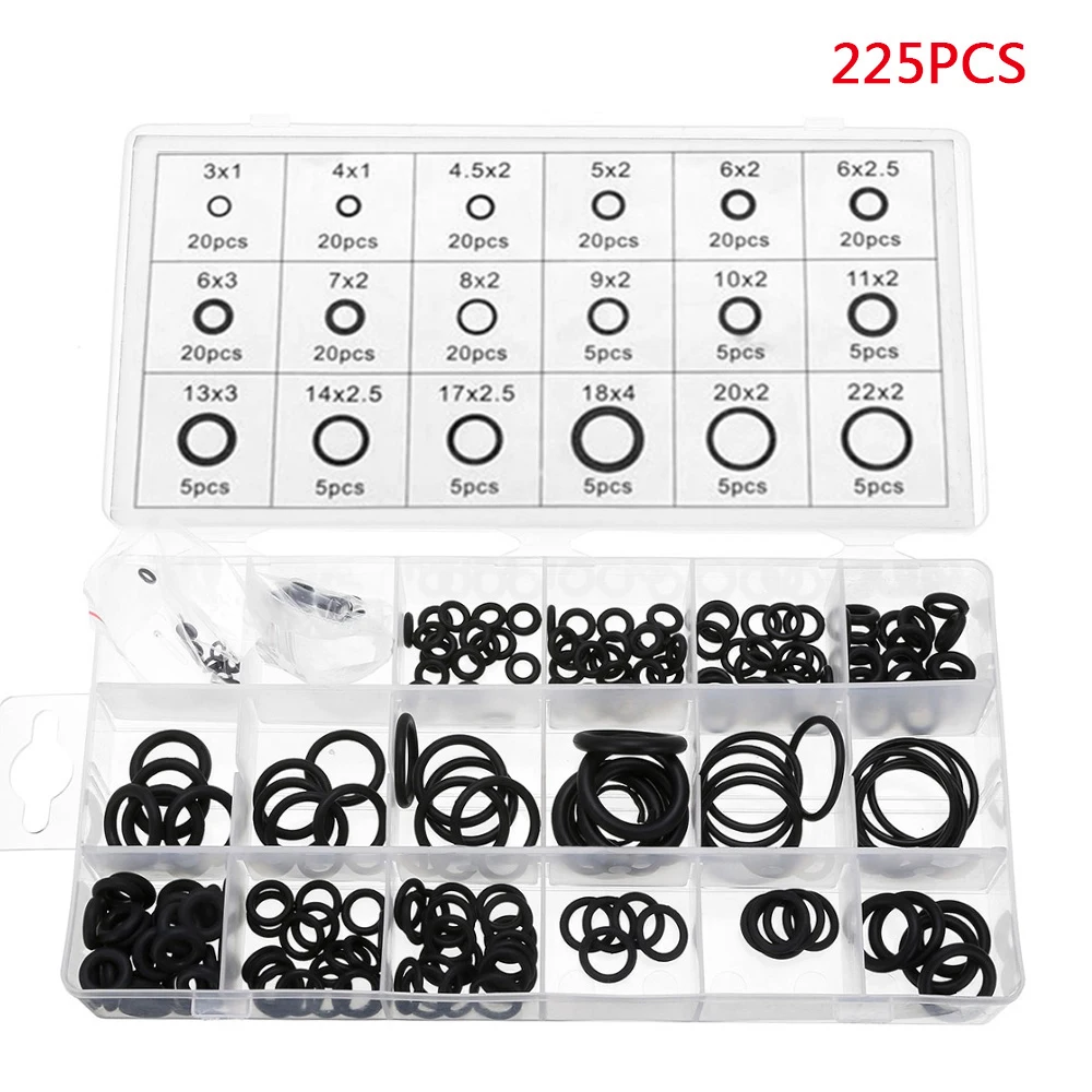 225pcs/box Sealed O-ring Rubber Combination Package Assortment Set Gasket Hydraulic Auto Seal Kits Car Repair Maintenance Box