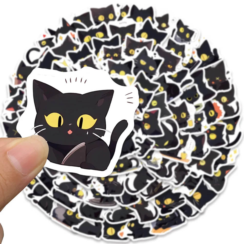 100 Stuks Mini Size Schattige Cartoon Dier Zwart Katten Stickers Waterdichte Graffiti Voor Laptop Telefoon Gitaar Bagage Vinyl Stickers