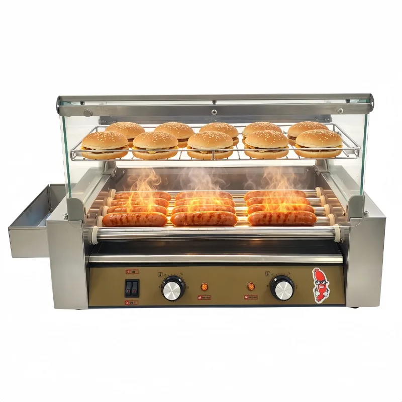 220V electric stainless steel five-roll commercial barbecue hot dog machine for camping and home cooking in new conditions