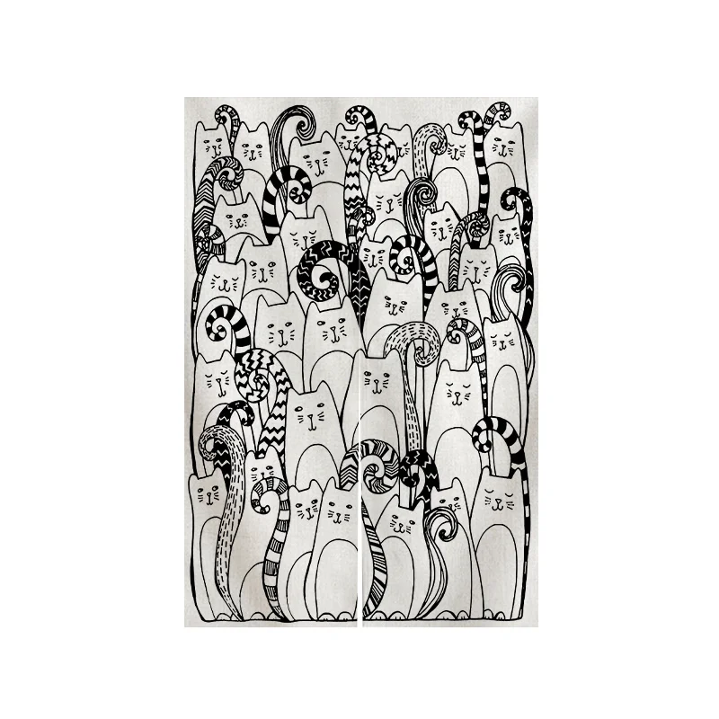 VIKAMA Nordic Cat Print Blackout Short Curtain Room Divider Half Privacy for Bedroom Minimalist Home