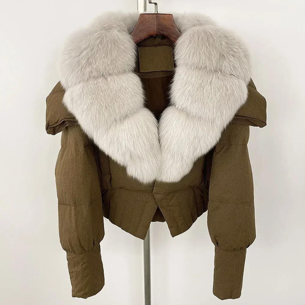 Down Jacket Women Winter White Duck Down Coat Thick Warm Short Puffer Jacket Outerwear Natural Real Raccoon Fox Fur Collar