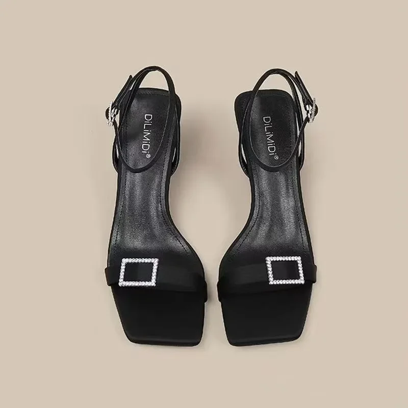 

Женские уличные босоножки на толстом каблуке с открытым носком и прямым ремешком в европейском стиле, на высоком каблуке на среднем каблуке