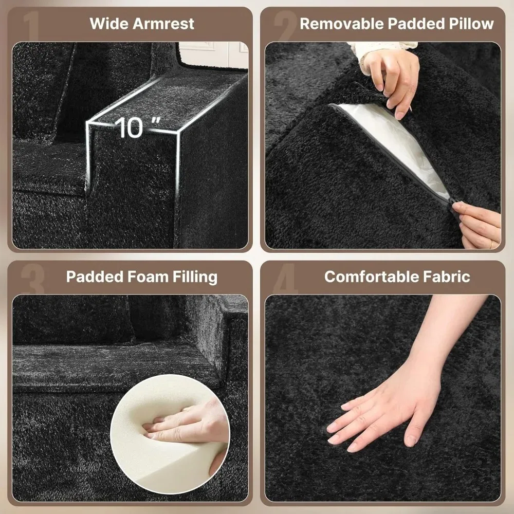 أريكة بمقعدين سحابي حديث منجد من الشنيل مقاس 77 بوصة، لا تتطلب تجميع أرائك ذات مقعد عميق تتضمن وسادتين للعيش R #4