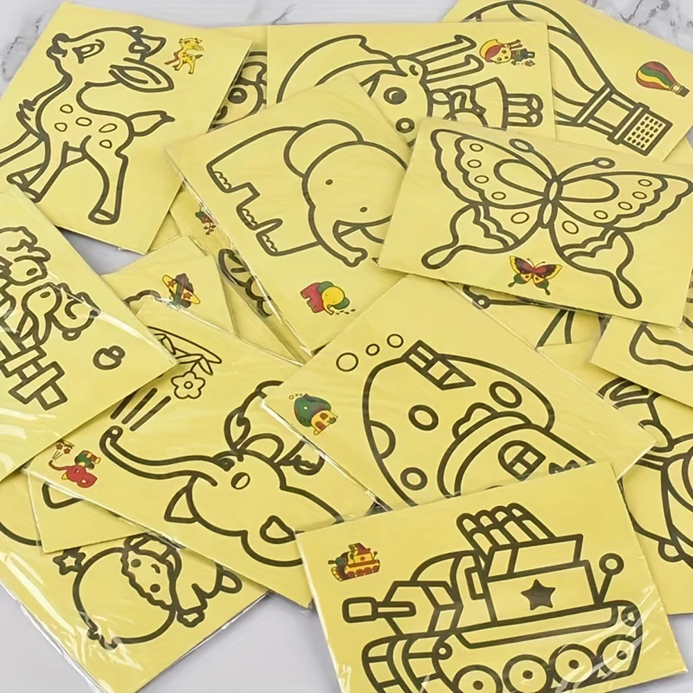 Childrens DIY Sand Art Kit Cartoon Doodle Gift Preschool IQ Craft Making Colorful Sand Art Toy 3 Sizes