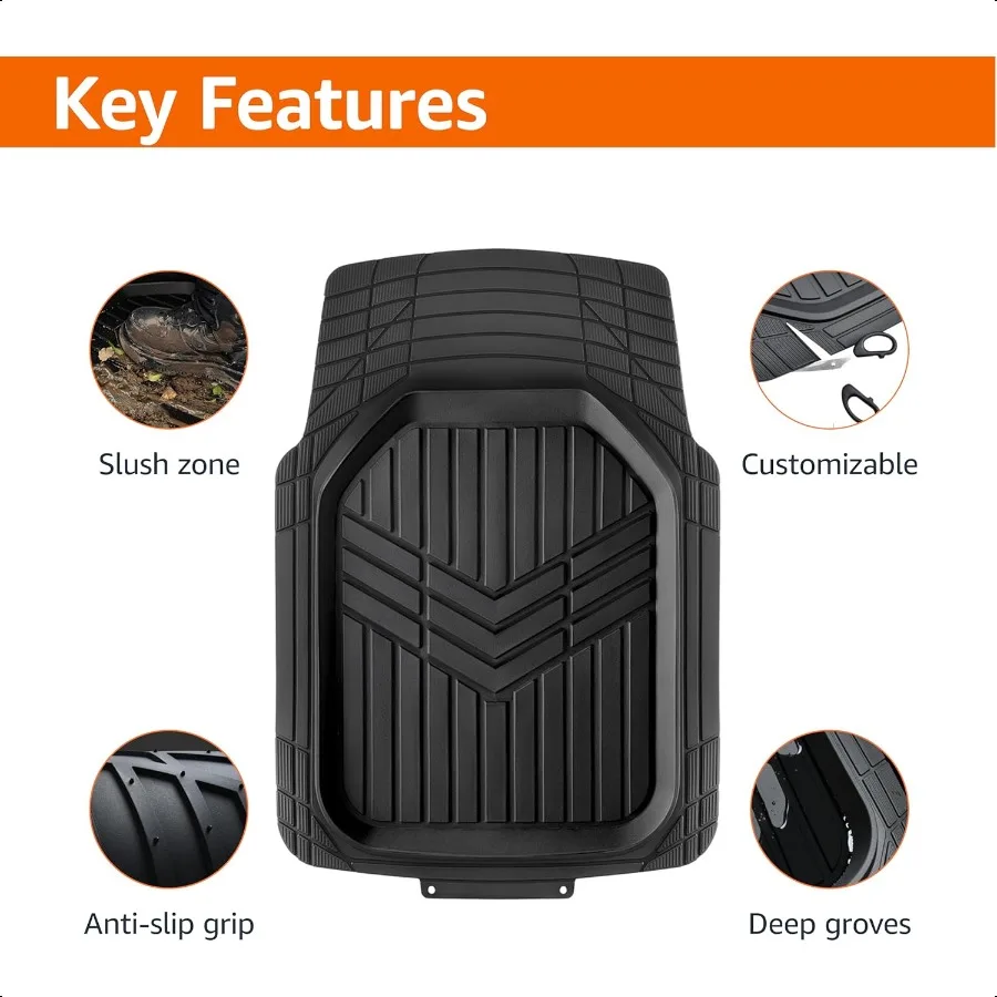 3Piece AllWeather Heavy Duty Full Set Rubber Floor Mats for Universal Fit in Cars SUVs and Trucks Black Trim to Customize