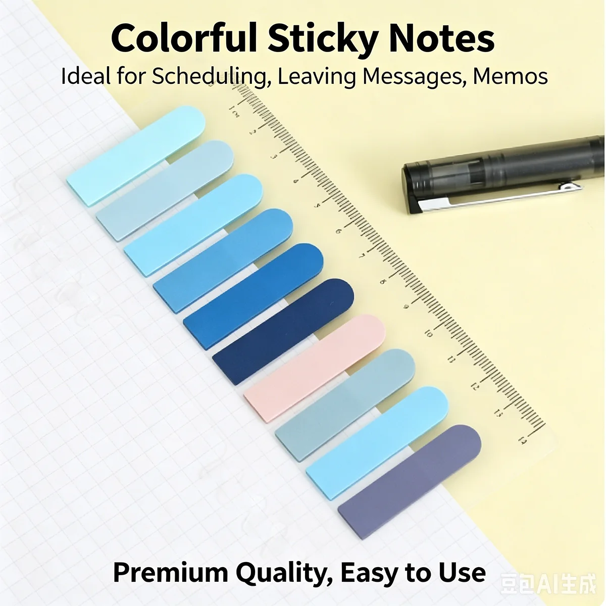 Morandi Gradient Long Index Tabs, Waterproof Transparent Writeable Sticky Note Labels with Ruler, Reusable File Page Markers for