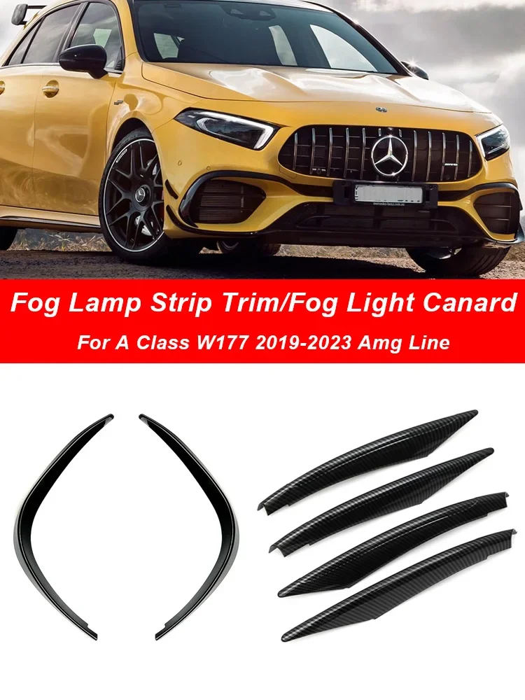 

New! Front Bumper Lip Air Vent Canard Splitter For Benz A Class W177 Fog Lamp Strip Cover 2019-2023 A180 A200 A220 Carbon Access