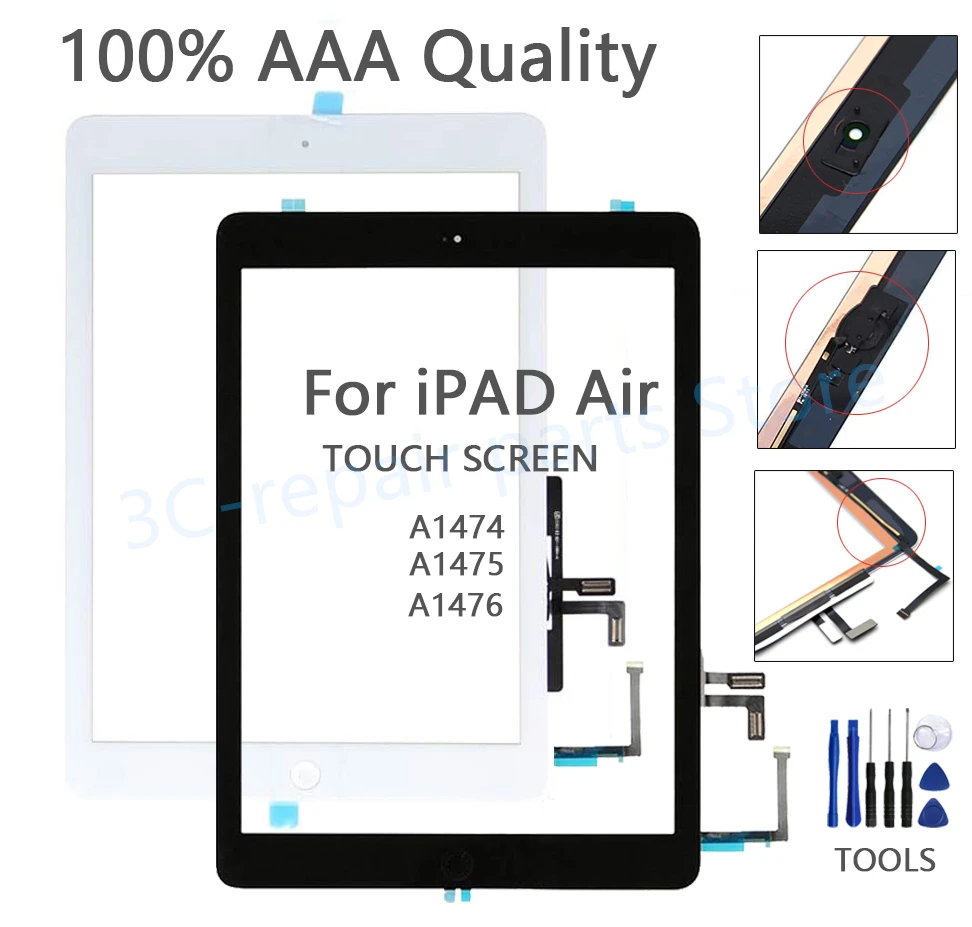 New LCD Outer Touch Screen For iPad Air 1 ipad5  A1474 A1475 A1476 Touch Glass Screen Digitizer Conector Touch Panel Replacement