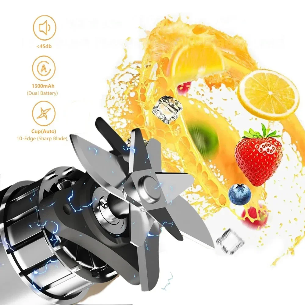 Portable Electric Juicer Blender, Fruit Mixers, USB Rechargeable, Smoothie Cup, Mini Squeezer, Juice Maker, 10 Blades