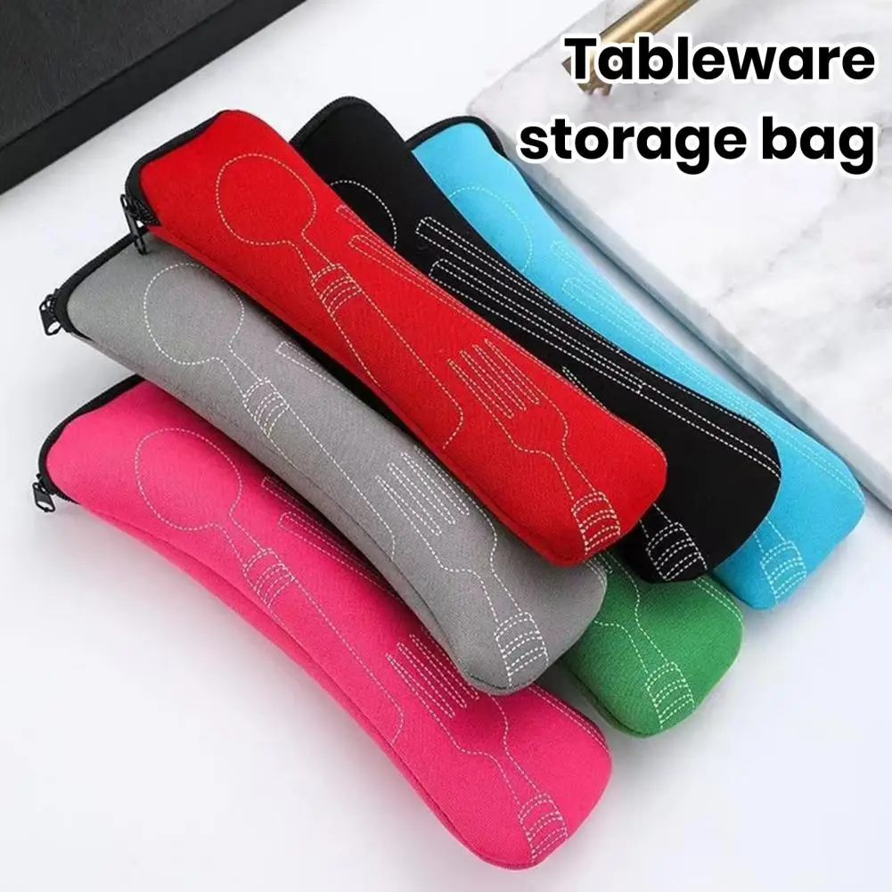 20cm Cutlery Storage Bag Tableware Cloth Zipper Design Pouch Fork Spoon Chopsticks Office Camping Travel Utensil Carrying Case