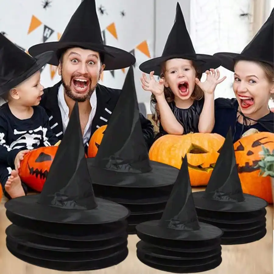 1‑10PCS Halloween Witch Hat Black White Wizard Cap Home Hanging Ornament Cosplay Costume Props Party Festival Decor Supplies