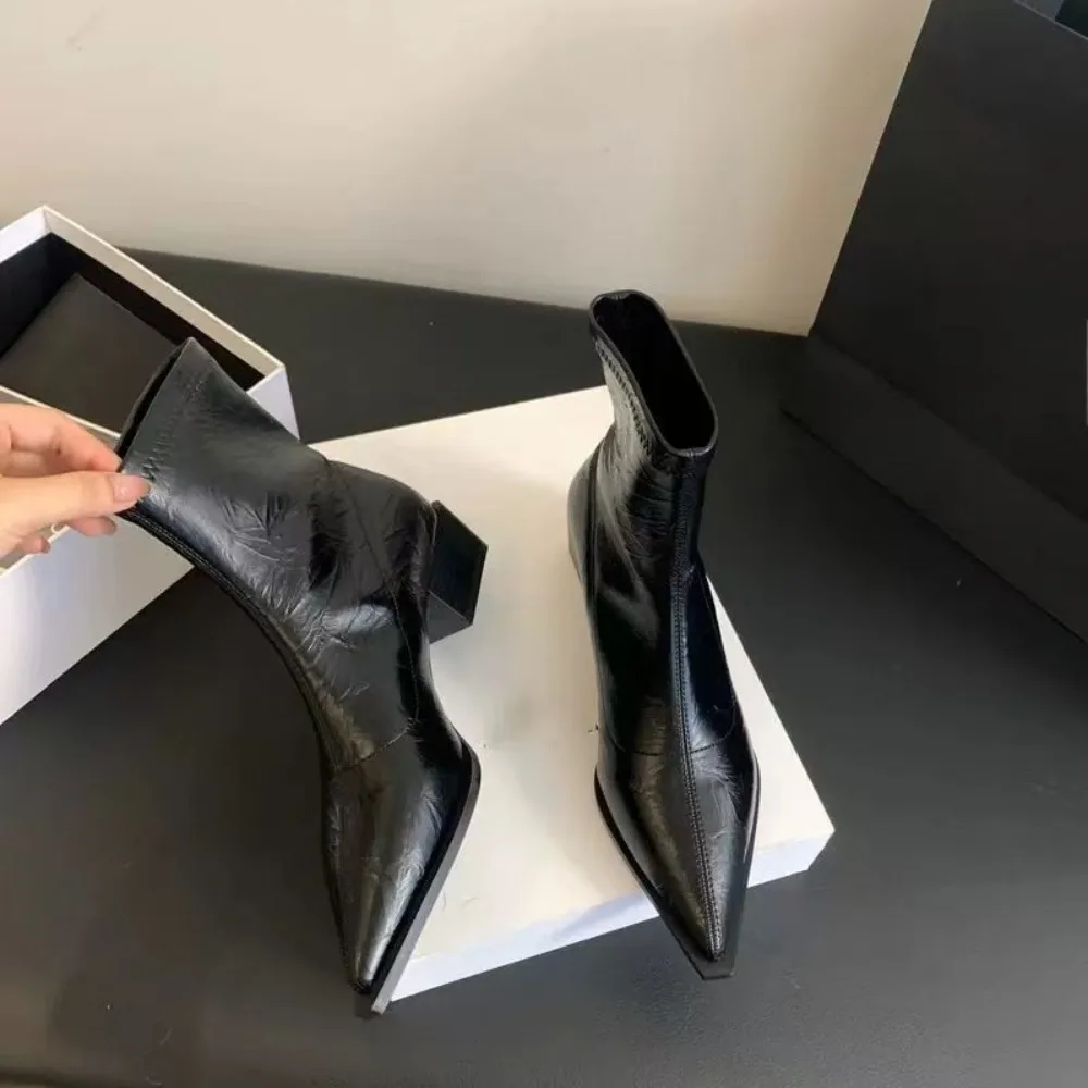 

Autumn Women Ankle Boots Shoes Fashion Pointed Toe Ladies Short Boot Square Low Heel Casual Winter Women's Footwear 2026