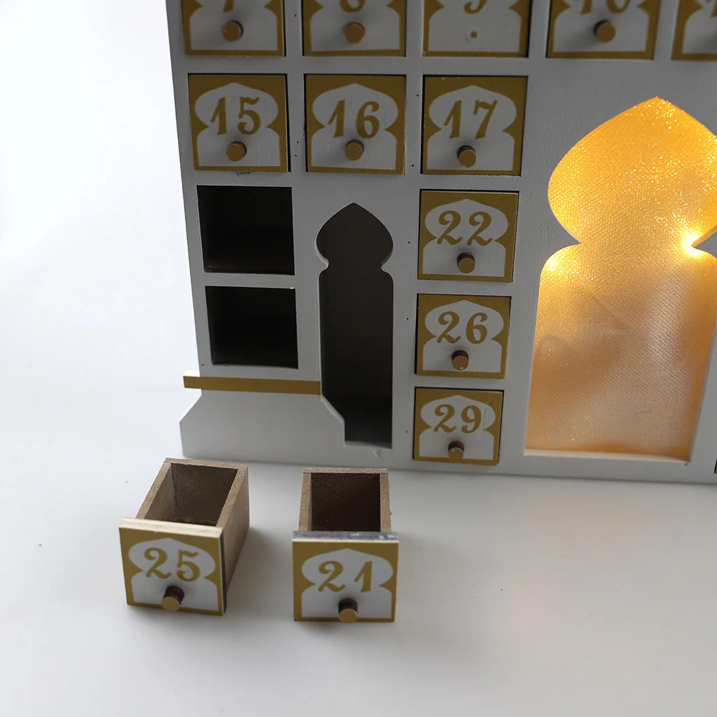 Ramadan Advent Calendar with Drawer Box Wooden Castle Calendar Cabinet For Eid Mubarak Ramadan Kareem Muslim Party Decoration