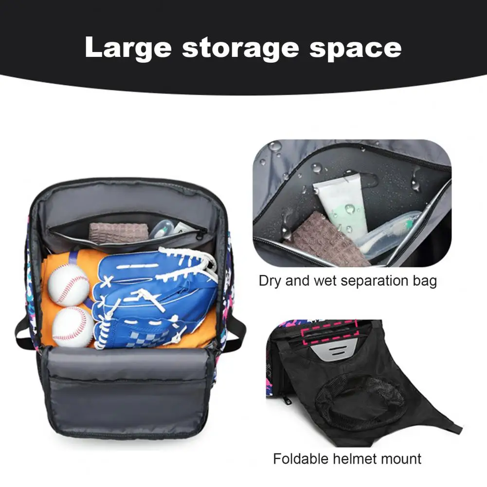 Baseball Bag Durable Zipper Design Baseball Gear Storage Bag Oxford Cloth Baseball Backpack with Shoe Compartment for Sports