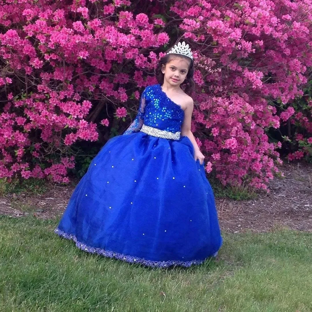 

Royal Blue Flower Girl Dresses For Wedding One Shoulder Kids Wedding Party Dress Girl Birthday Evening Party Dress Customized