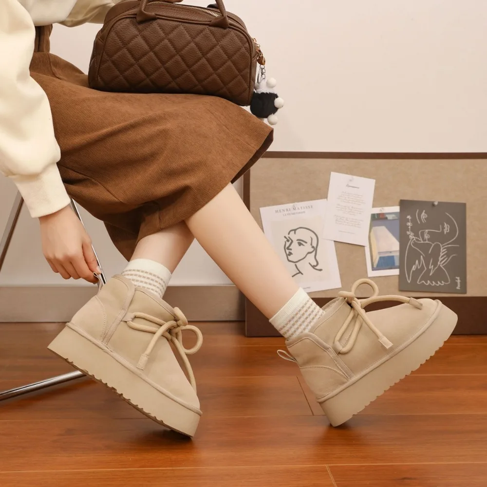 جديد جولة اصبع القدم سميكة القوس فراشة مع أفخم عارضة تنوعا الإنترنت أحذية الثلوج النسائية الشهيرة من نفس النمط #4