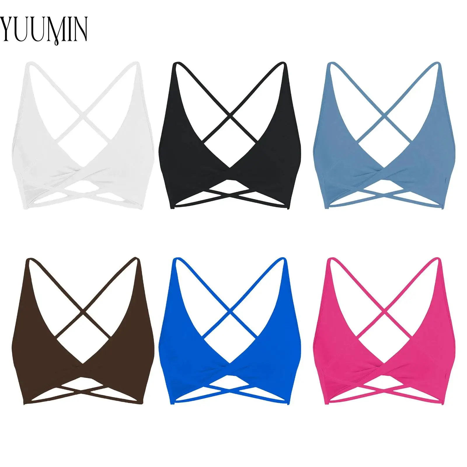 

Womens Twist Front Sports Bra Spaghetti Straps Crisscross Back Camisole Sleeveless Vest for Yoga Workout Gym Fitness Dance Wear