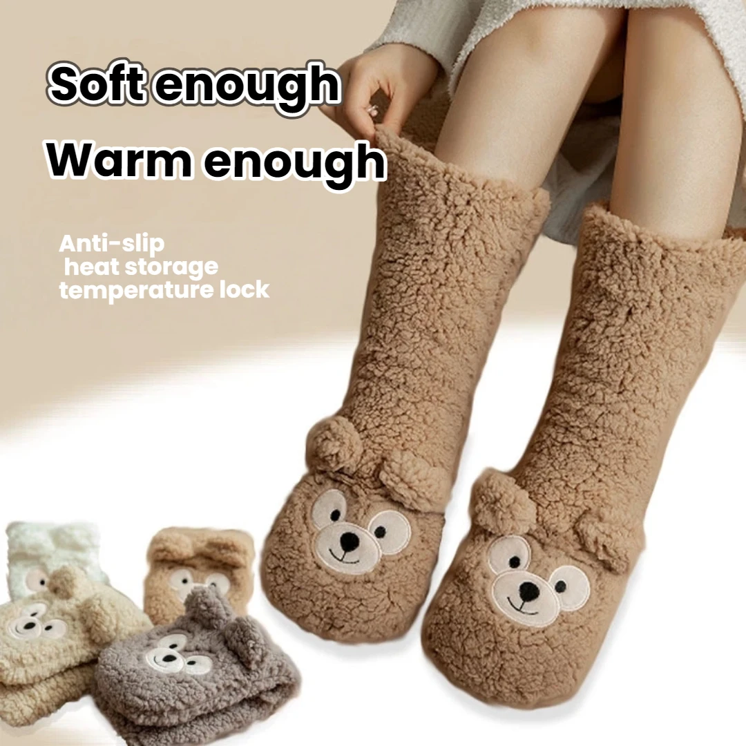 

New Floor Socks Women Warm Solid Color Autumn and Winter Velvet Coral Fleece Socks Sleep Home Slippers Snow Socks Christmas gift