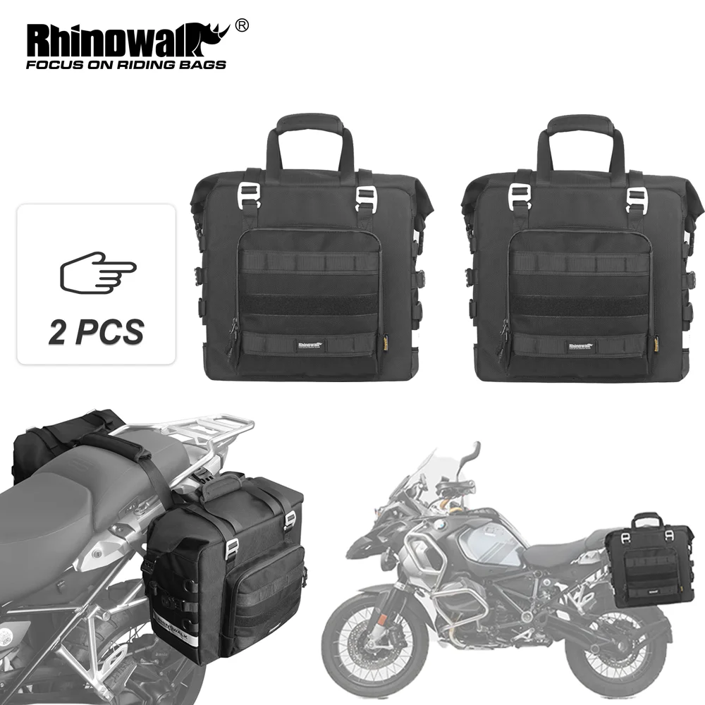 Rhinowalk 2 Unit Motorcycle Double Side Bag 25L Quick Release Waterproof Saddle Bag Motor Hard Rack Bag With Support Plate