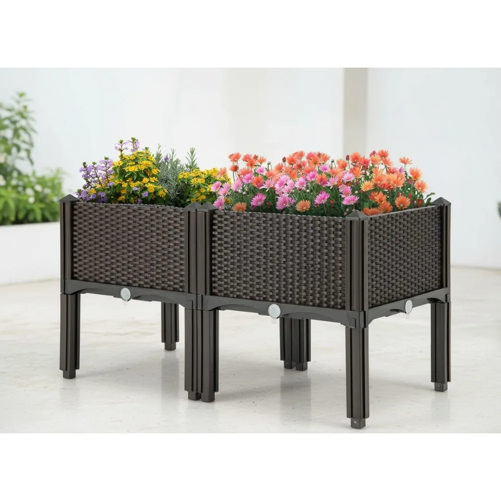 

Outdoor Raised Garden Bed with Self-Watering System, 2 Tier Planter Box with Removable Legs for Vegetables Fruits Flowers