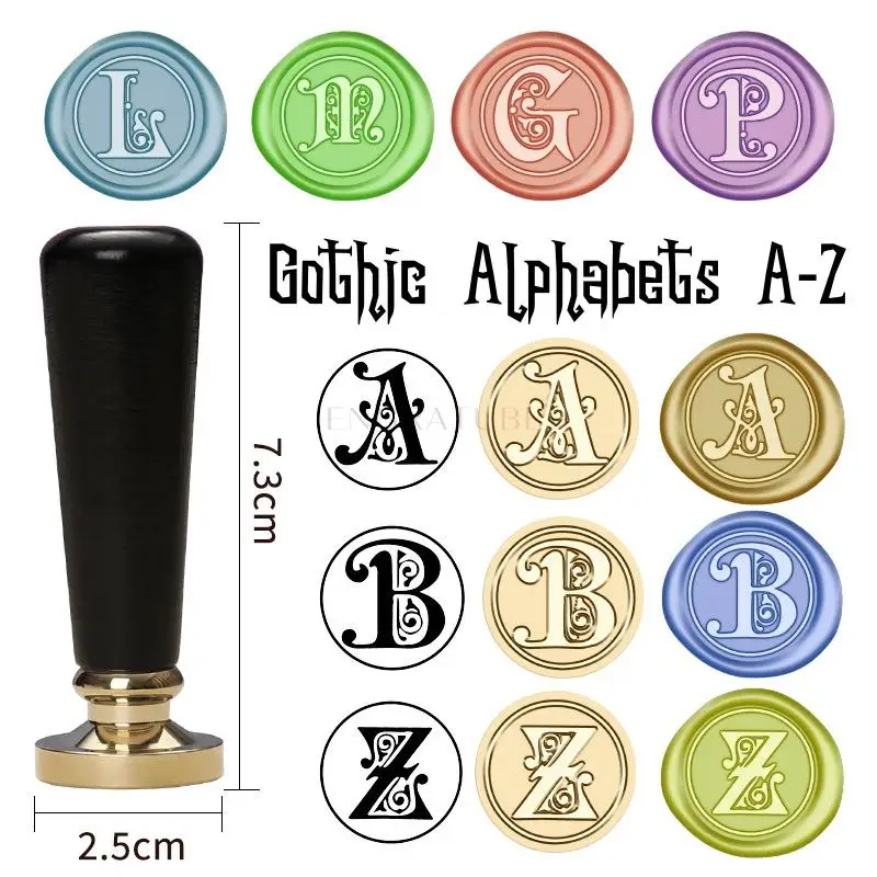 26 Letter Brass A-Z Sealing Wax Stamp Replace Heads With Black Radish Wooden Handle Gothic Alphabet Wedding Gifts Scrapbooking